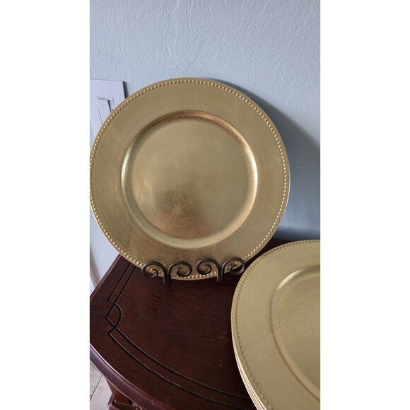 Set of 6 Gold Finish Charger Service Plates 13" by Gibson - Picture 5 of 6